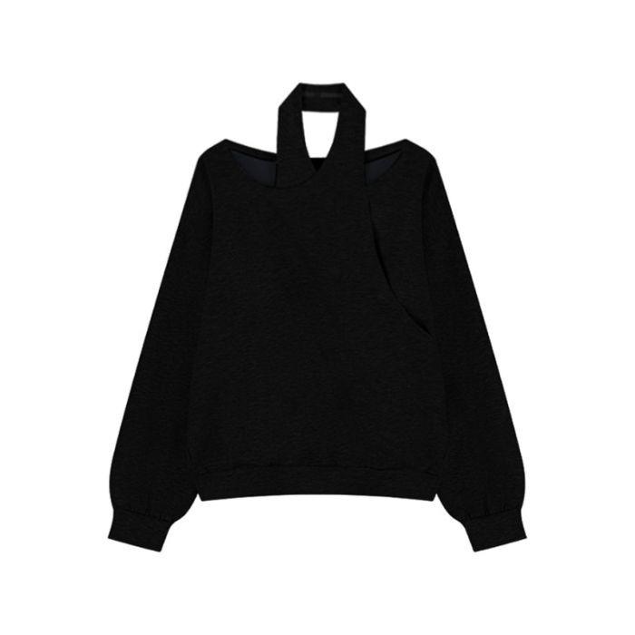 

Women s Cross-Border E-Commerce Off-Shoulder Black Halter T-Shirt, Stylish Loose Design for Early Autumn Small