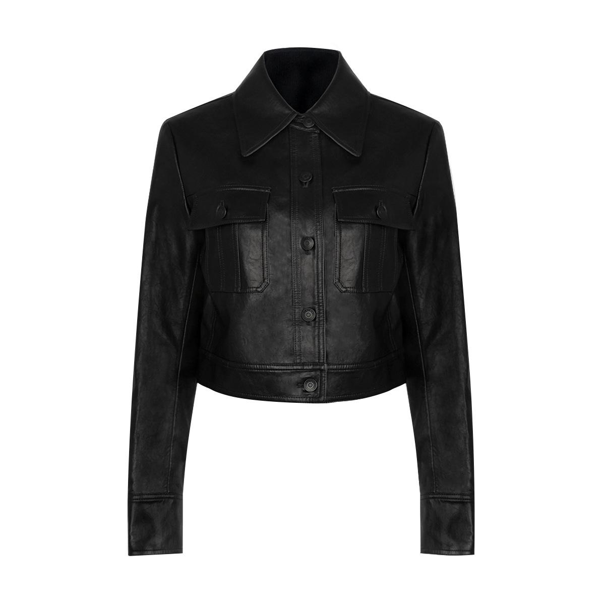 

Women PU Leather Cropped Jacket – Slim Fit Short Moto Coat XS