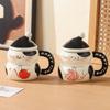 Cat Cup Ceramic High Looking Mug with Lid Breakfast Coffee Cup Creative Water Cup for Girls Birthday Gift
