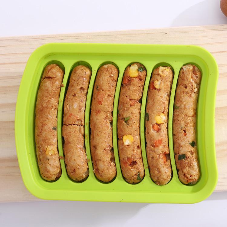 In-Stock Silicone Sausage Mold: DIY Six-Cavity Hot Dog Maker with Lid - Ideal for Baking.