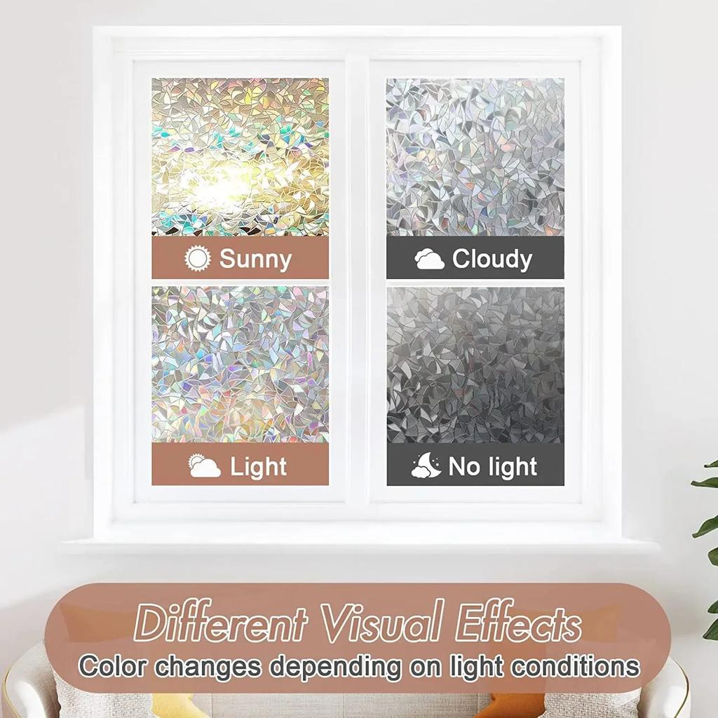 Window Privacy Film Rainbow Static Cling Stained Glass Film Window Covering Sticker - Non-Adhesive Removable Reflective for Home