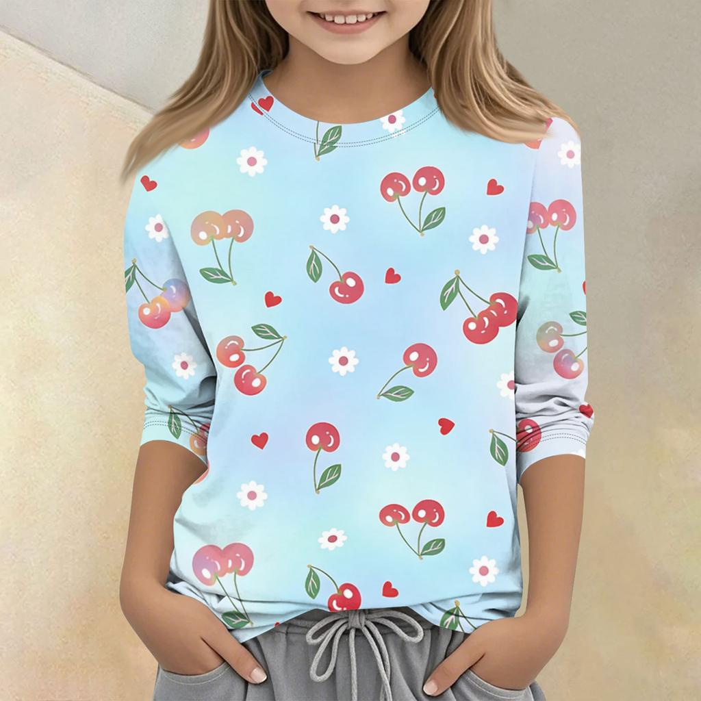 Children's Printed Round Neck Seven Quarter Sleeve Casual T-shirt