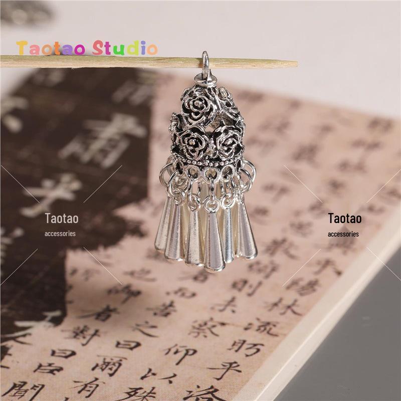 Three-Way Tassel Dangle Pendant Antique Silver Crystal DIY Bracelet Necklace Accessories