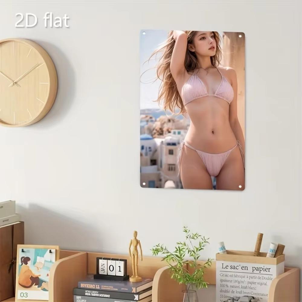 Sevilex Metallwandkunst, Griechische Insel Schild mit Bikini Frau Strand für Haus Bar Cafe