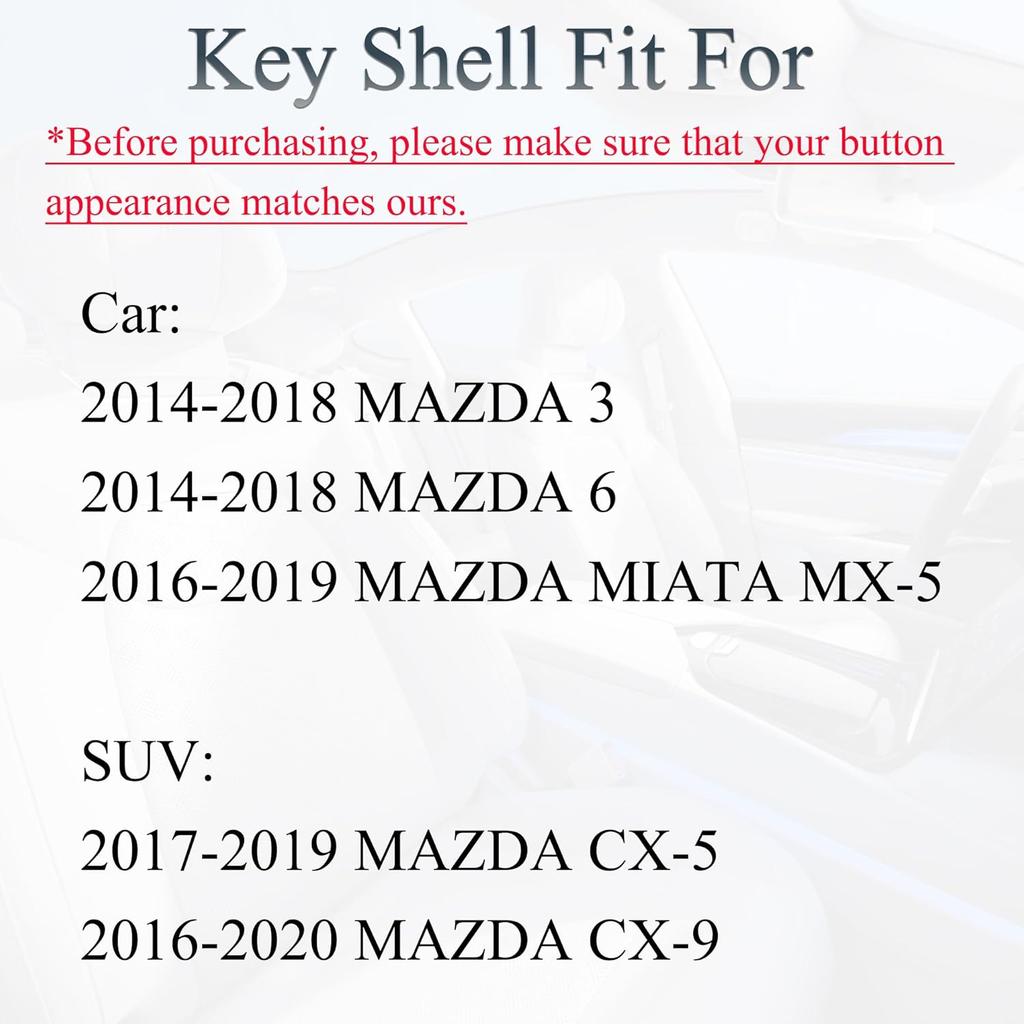 Key Fob Shell Case Replacement Fits For Mazda 3 6 Miata MX-5 CX-5 CX-9 2014 2015 2016 2017 2018  Keyless Entry Remote Control 4 Button Pad Key Fob