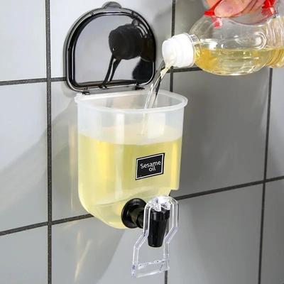 2pcs Kitchen Wall Mounted Transparent Liquid Seasoning Bottle with Quantitative Oil Bottle, Soy Sauce Vinegar Dispensing Bottle
