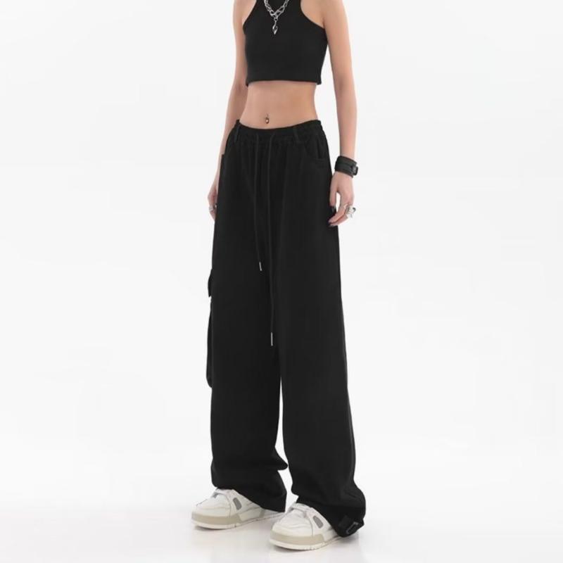 

Женские брюки, однотонные прямые рабочие брюки с высокой талией, свободные повседневные брюки с широкими штанинами 4XL чёрный
