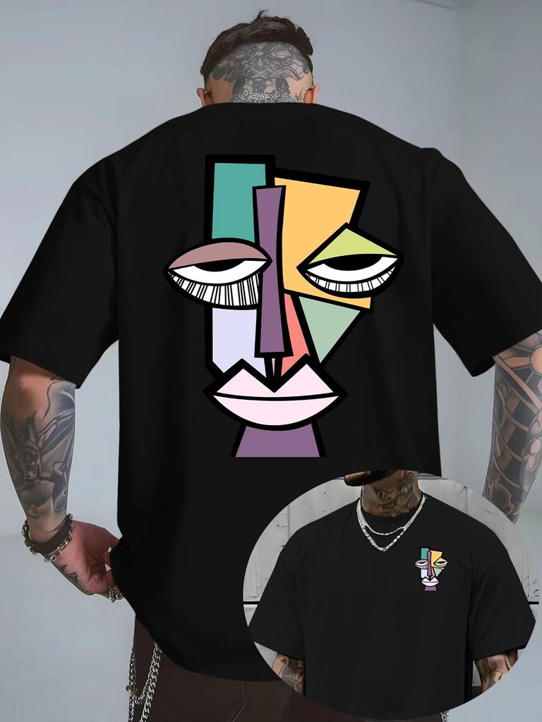 2026 Cubism Abstract Face Art Graphic T Shirt Vintage Aesthetic Back Print Casual Oversize Streetwear Unisex Short Sleeve Tee