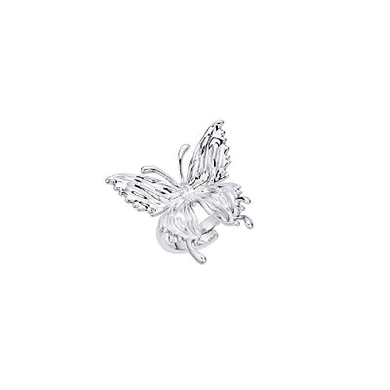 Romantic Liquid Metal Butterfly Ring for Women Elegant Irregular Pleated Texture Exquisite Punk Finger Rings Fashion Jewelry