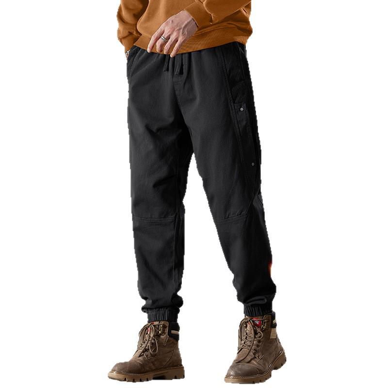 Men's Fleece-Lined Cotton Joggers - American Retro Style, Winter Casual Pants
