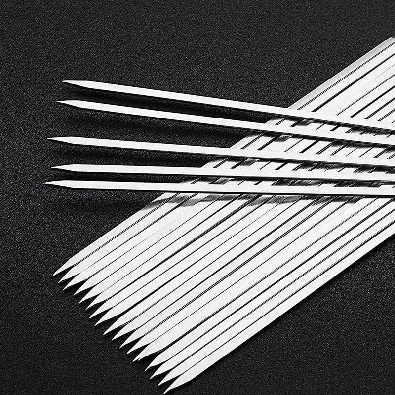 10Pcs Stainless Steel Skewers Flat Barbecue Sticks Reusable Kebab Skewers Meat Grill Tools 28/33cm BBQ Accessories
