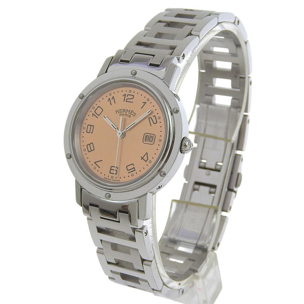 Hermes Clipper Watches CL4.410 pinkDial Stainless Steel Quartz Analog Display Boys Used