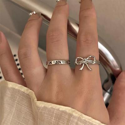 Fashion Bow Ribbon Rings For Women Sweet Cute Geometric Bow Opening Adjustable Rings Wedding Party Jewelry Gifts