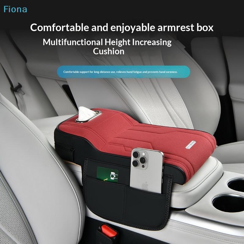 Car Armrest Cushion with Tissue Box & Storage Pocket - Memory Foam Arm Rest Pad for Universal Vehicle Center Console