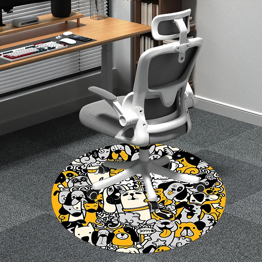 1pc Doodle Dogs Office Round Area Rug,  Mat Suitable ForOffice, Under Office Chairs Bedroom Living Room Home Decor, Room Deco