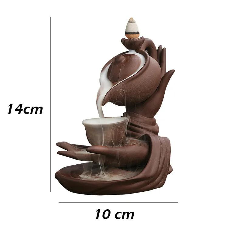 Keramischer Wasserfall Räuchergefäß Buddha Hand Räuchergefäßhalter Indoor Rauch Rückfluss Räucherbrunnen Buddhistischer Altar Tischdeko