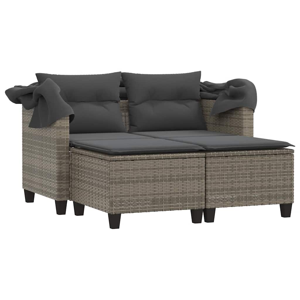 Vidaxl 2-Os. Garden Sofa With Canopy And Footrests, Grey, PE Rattan
