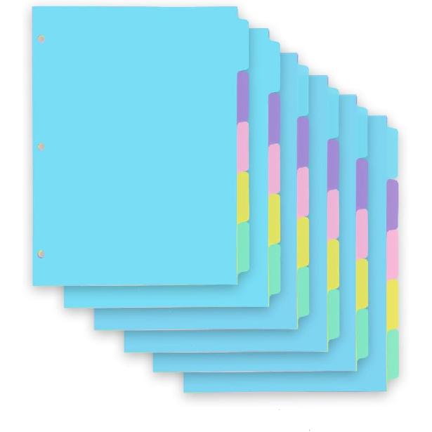 8-tabs 2 Set Binder Dividers with Tabs,Fit 8.5" X 11" Letter Size Plastic Index with Label,Color Dividers for 3 Ring Binder (Total 16 Pcs)