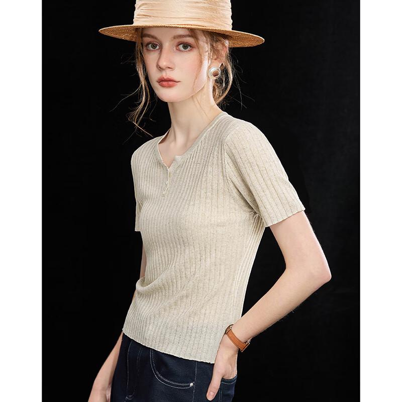 Women's Tencel-Linen Blend Ribbed Knit Short Sleeve Top