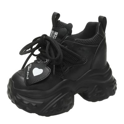 Moda 10CM Primavera Mujer Casual Antideslizante Zapatillas Plataforma Tacones Altos Otoño Deportes Zapatos de Cuero Zapatillas Transpirables Zapatillas Gruesas