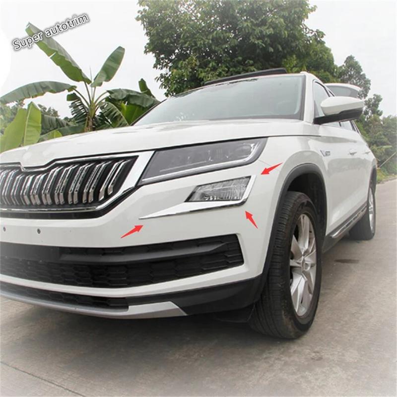 Front Head Lights Lamps Eyelid Eyebrow Strip Decoration Cover Trim For Skoda Kodiaq 2017 -  ABS Chrome Accessories Exterior