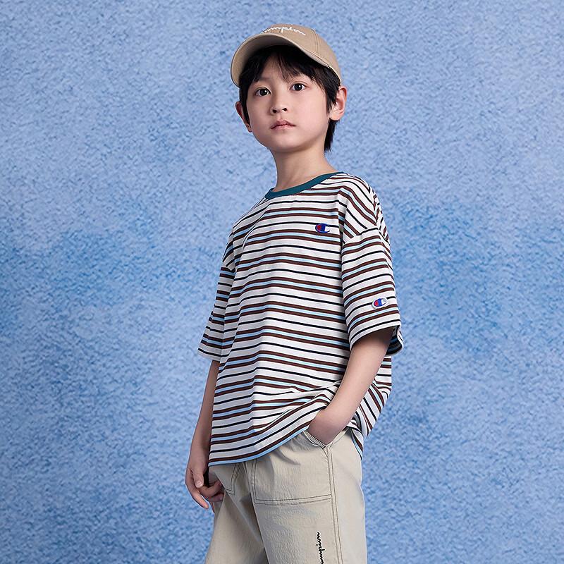Champion Unisex Kids' Striped Embroidered Short Sleeve T-Shirt