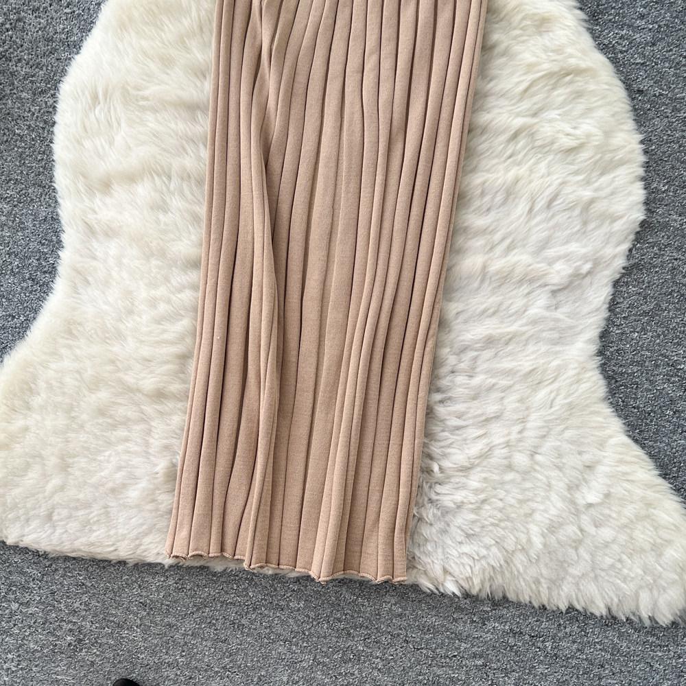 V-neck Knitted Dress Women's Summer Waist Slim-fitting Hip-wrapped Long Dress Commuter Elegant Temperament Skirt