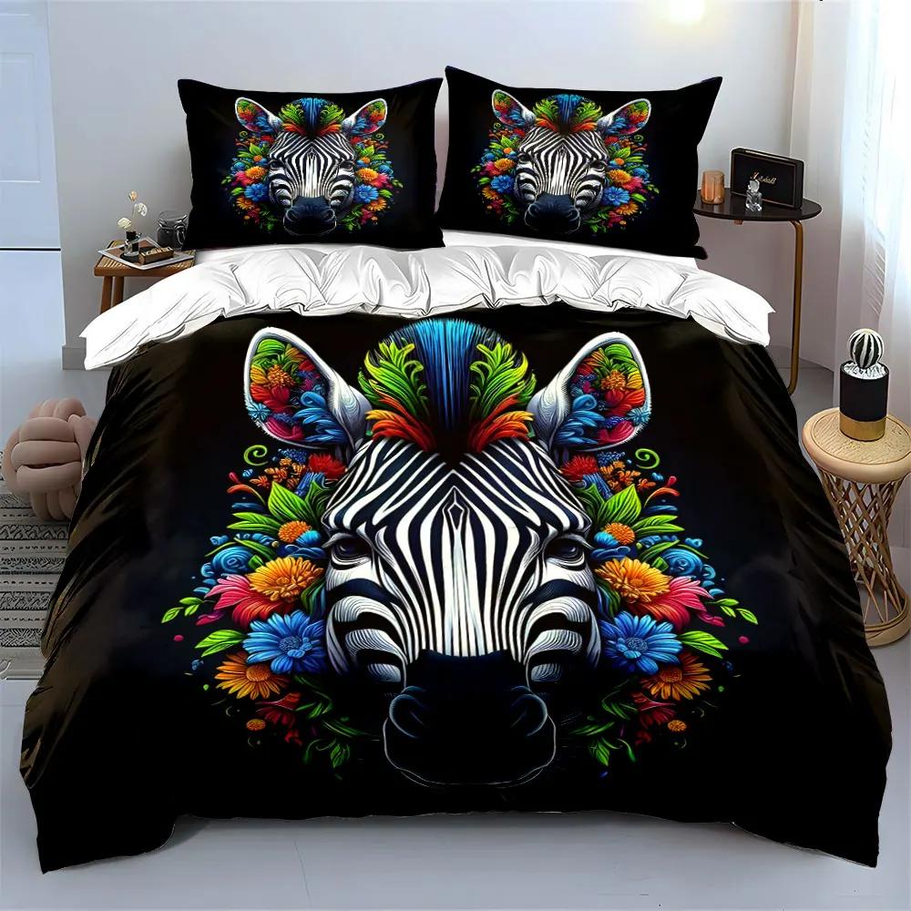 Colorful Zebra Art Decor Set Soft Comfortable Duvet Cover Bedding Set Included 1*Duvet Cover & 2*Pillowcases Gift