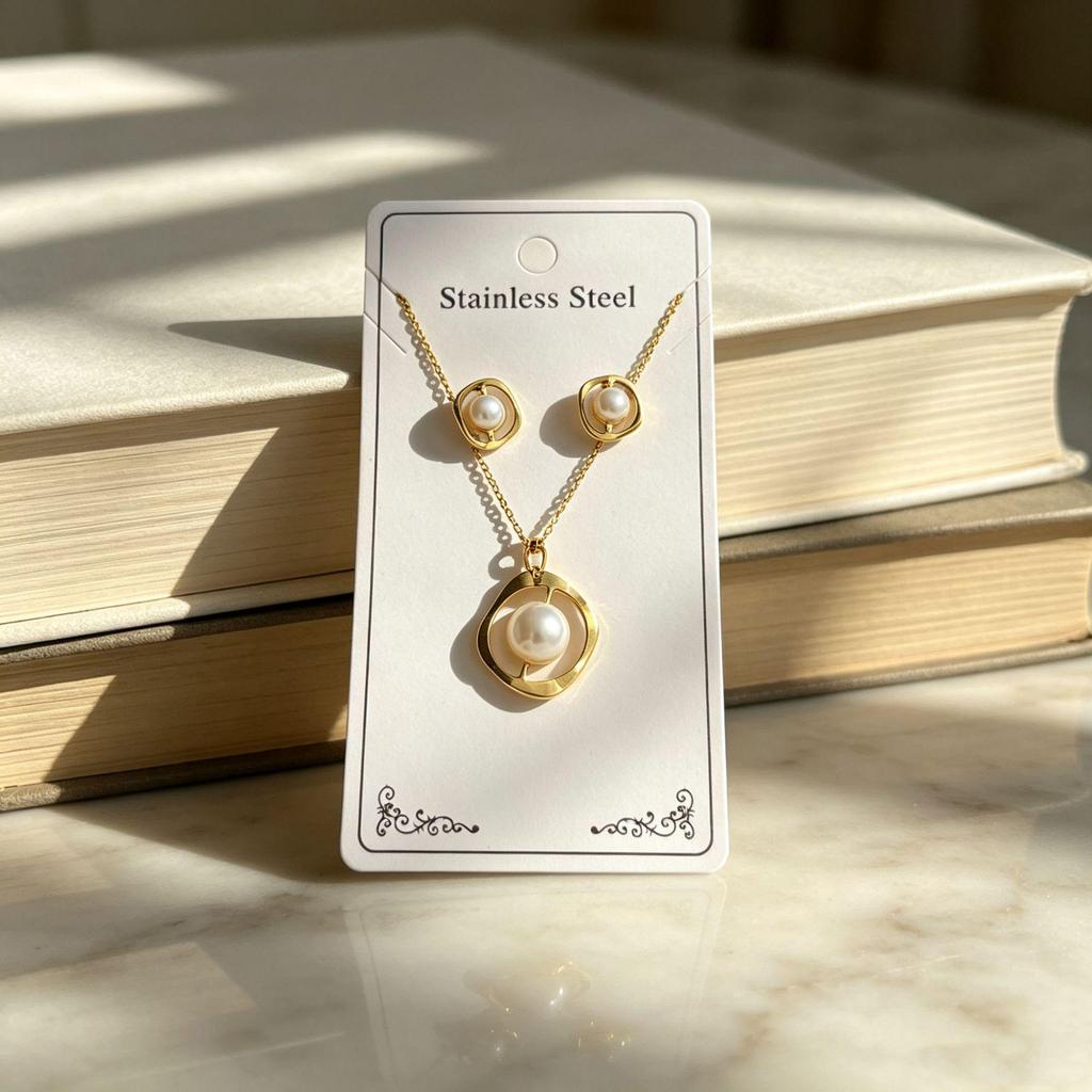 European & American Pearl Earring and Necklace Set - Simple, Fashionable Collarbone Design