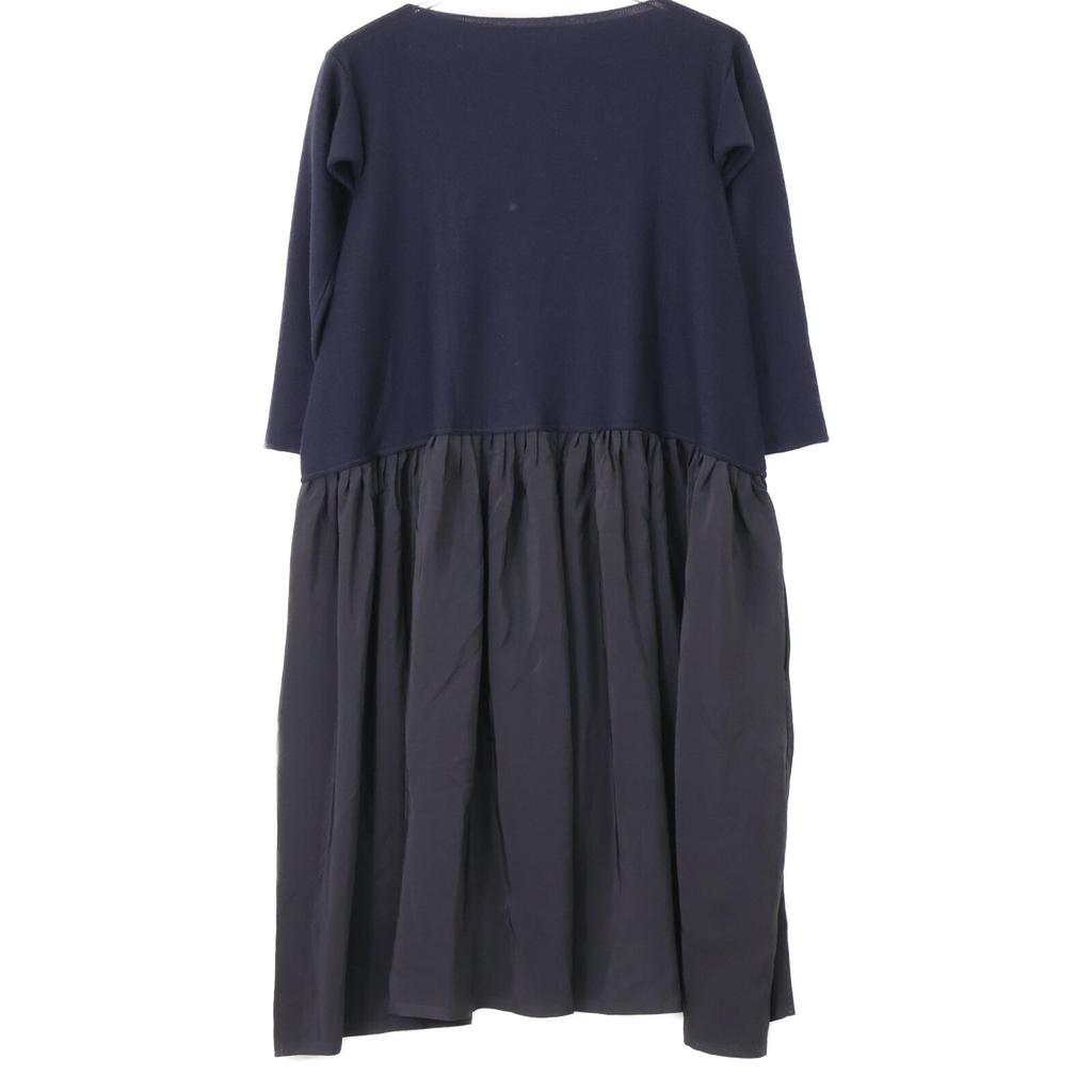 DANIELA GREGIS Navy wool silk boat neck gauze one-piece dress Not written blackUsed
