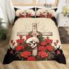 Sugar Skull Lover Bed Cover King Size Kissing Couple Skeleton Sleep Bedding Collection Red Rose Comforter Cover Death and Love Theme Quilt Cover