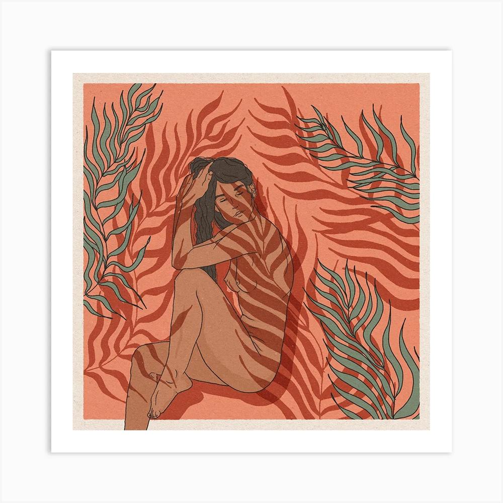 Square Poster Art Prints Boho Abstract Woman and Leopard Snake Nordic Retro Sun Face Mind Canvas Painting Living Room Home Decor