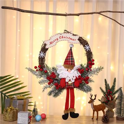 Christmas Decoration Wreath Santa Claus Door Hanger Rustic Burlap Faux Berry Garland with English Lettering Holiday Home Decor