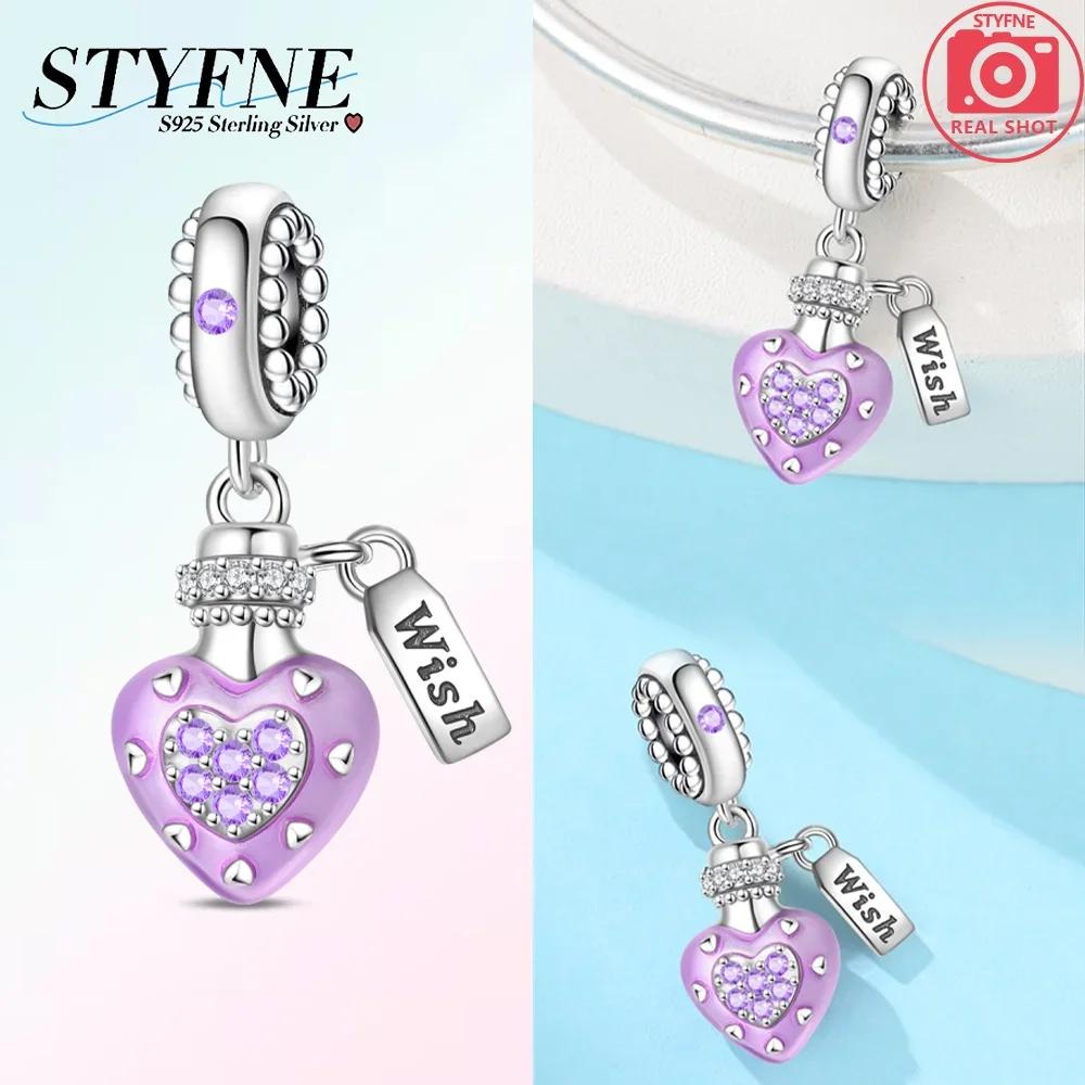 Authentic copperBlue Zircon Heart Pendant Luminous Crown Charm Bead Charms Bead Compatible With Bracelets Accessory Fine Valentines Day Gift Diy Set