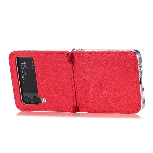 For Samsung Z Flip4 Non -Slip Card Holder Leather Phone Case For Samsung Galaxy Z Flip4 5g Flip 4 Flip3 Flip 3 Shockproof Funda