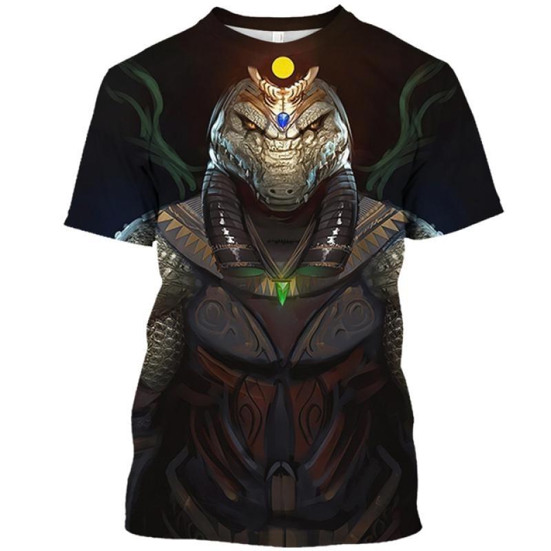 Ägyptisches Pharaonenmuster Herren T-Shirt Gold Einzigartige Persönlichkeit Trend O-Ausschnitt T-Shirts Ägypten Anubis Sensenmann Kurzarm Tee