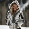 Damen Schneeflocke 3D-Druck Flanell Reißverschluss Kapuzenjacke Winter Warm Fleece Hoodie Lässiger Langarmmantel S-5XL