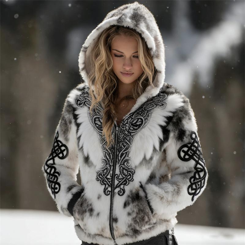Damen Schneeflocke 3D-Druck Flanell Reißverschluss Kapuzenjacke Winter Warm Fleece Hoodie Lässiger Langarmmantel S-5XL