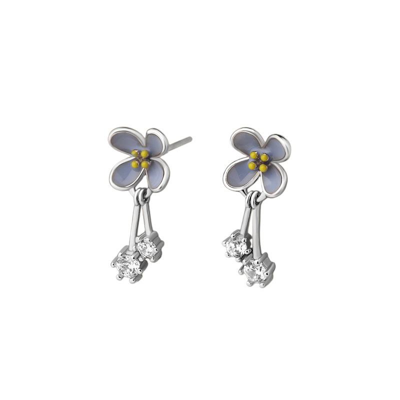 Blue Flower Zircon Earrings Unique Design Sweet and Beautiful Niche Earrings
