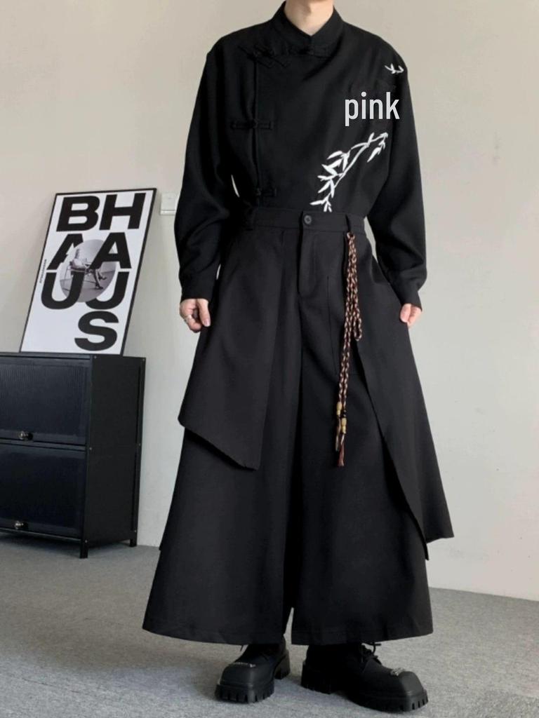 Men's Spring & Autumn Chinese-Style Wide-Leg Skirt Pants with Yamamoto Yohji Kendo Samurai Influence