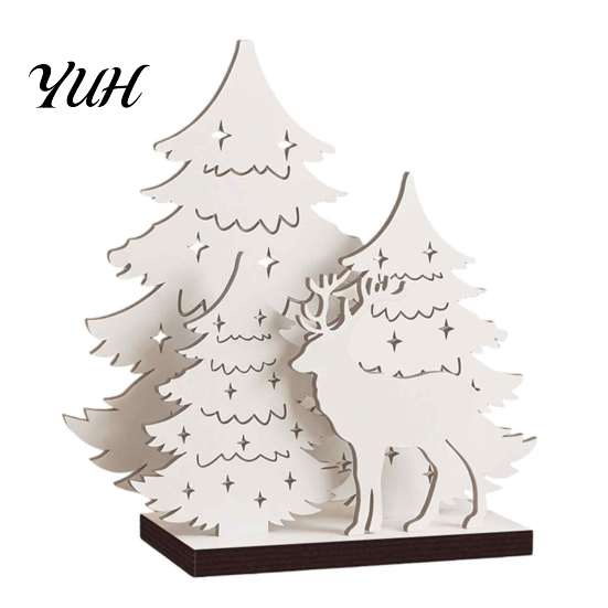 Warm Atmosphere Room Decor LED Wooden Christmas Tree Tabletop Decor, Glowing Hollow Light Up Luminous Ornaments for Holiday Party And Festive