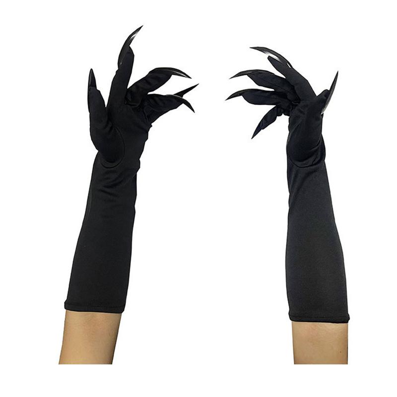 40cm Halloween Cosplay Compulsion Fashionable Personality Stretch Ghost Claw Red Black Long Nail Gloves Stage Performance Solid