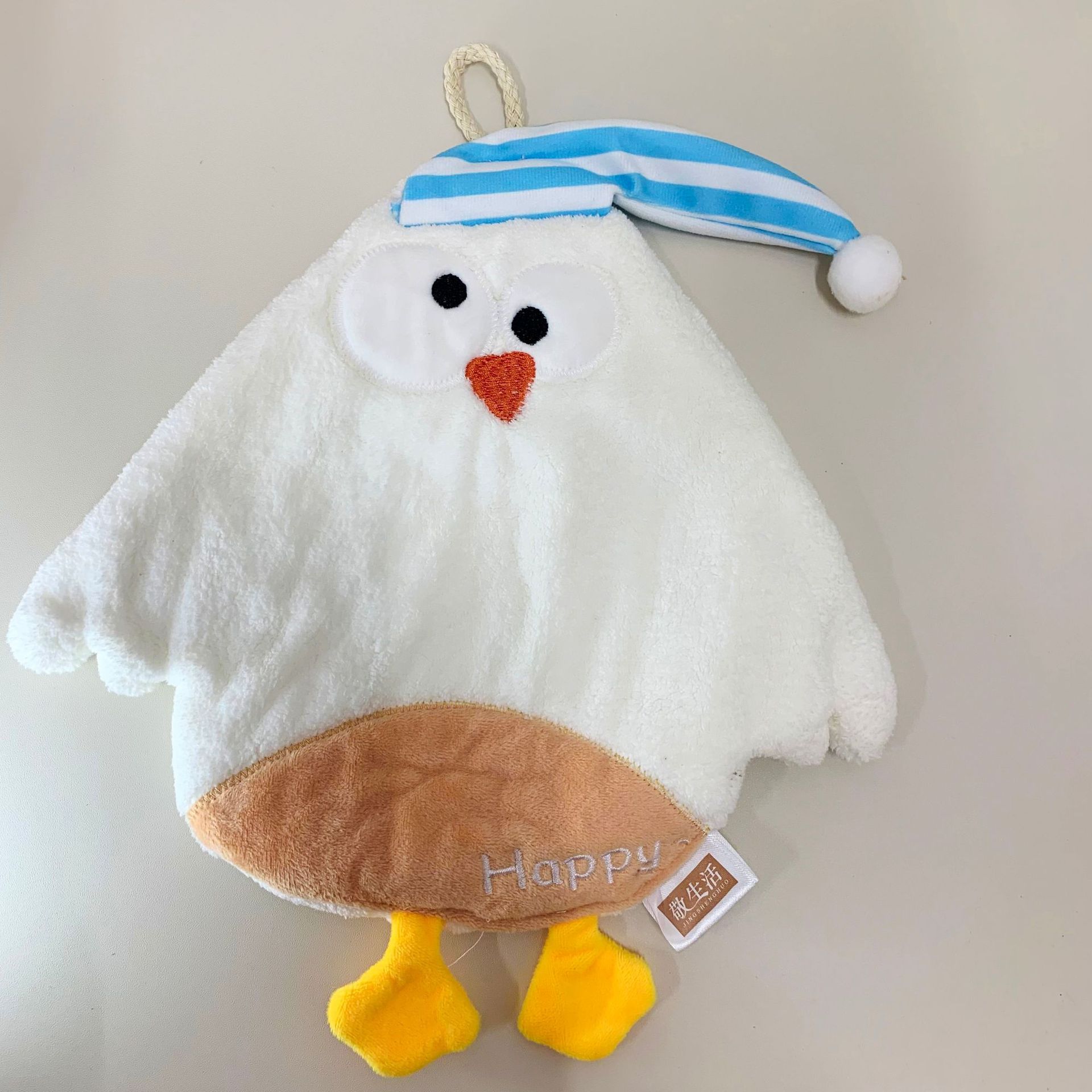 

Ночной колпак цыпленка полотенце для рук висячее полотенце милое кухонное утолщенное впитывающее двухслойное милое мультяшное быстросохнущее полотенце для рук 30*34cm белый