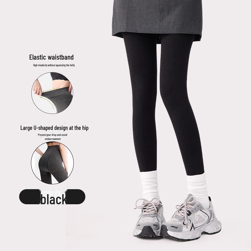 

Женские леггинсы из серого бархата с высокой талией — утягивающие, плотные, теплые из хлопка с вертикальными полосками для осени и зимы. 150g No Velvet 15°C-25°C