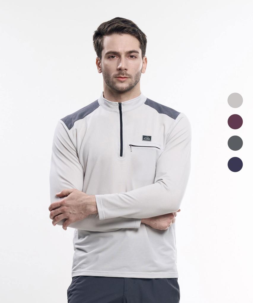 EXTRASPORTY Shoulder Confidence Men'S Color Block Long Sleeve Zip-Up T-Shirt 4 Colors