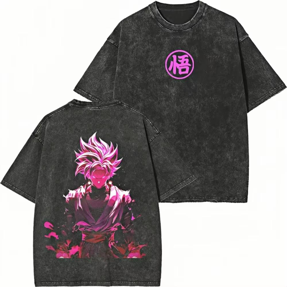 Drago Majin Buu Washed Graphic Print T-Shirt Unisex Summer Short Sleeve Pure Streetwear Tees