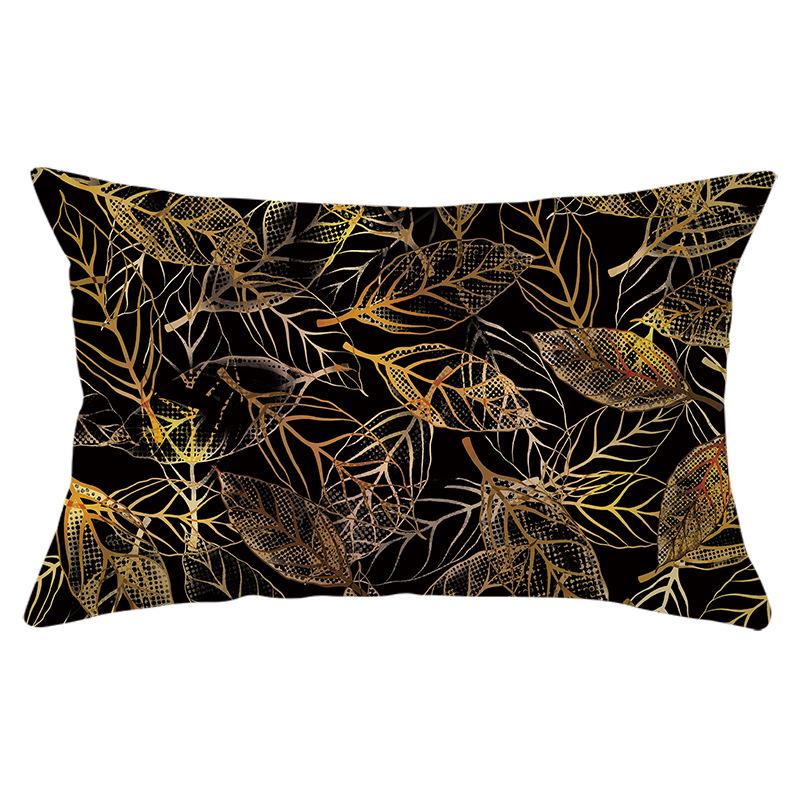 Black Gold Plant Series Waist Pillowcase Peach Skin Printed Sofa Pillowcase Home Fabric Supplies Pillowcase
