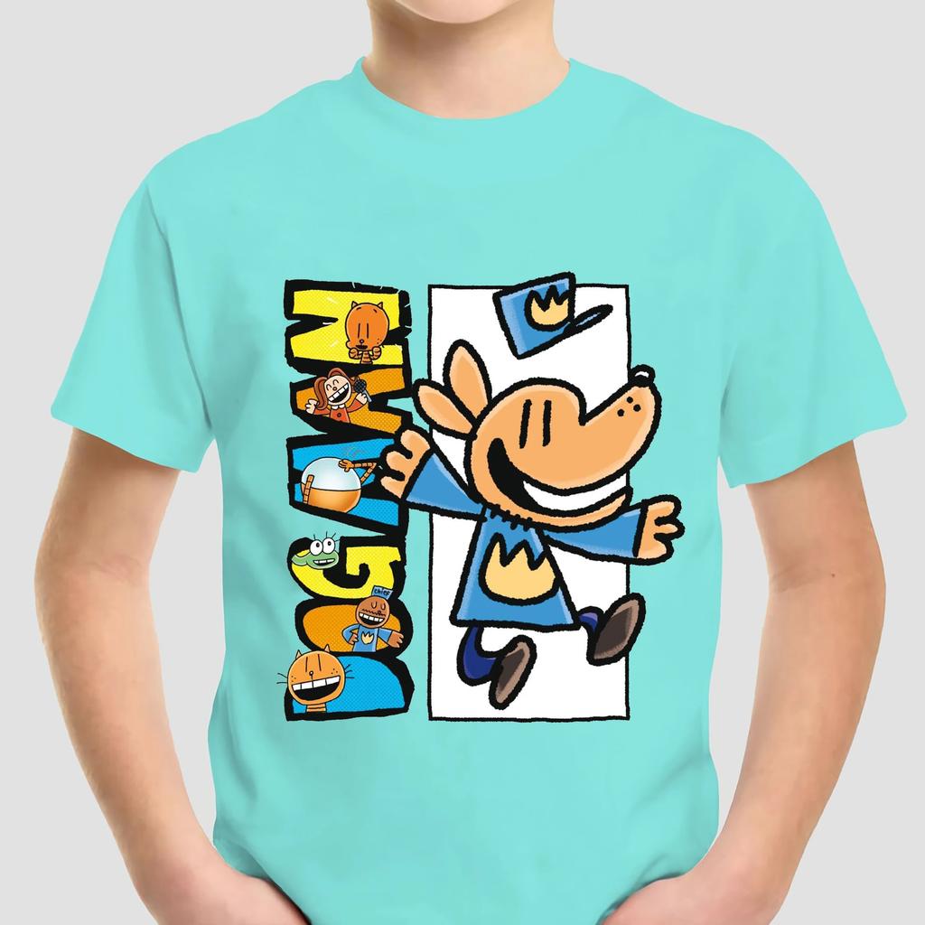 Fashion Dog Man Cartoon Summer Tees for Girls Boys Cute Comfortable Children Clothing Popular Leisure Style Kids O-Neck Tshirt