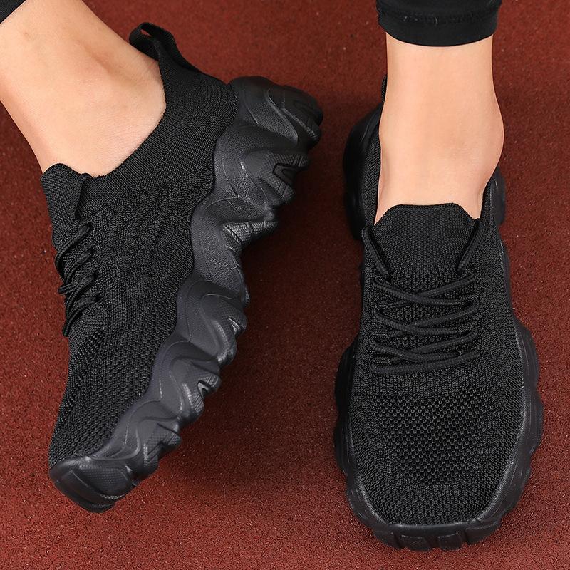 Foreign trade large size sports shoes women's shoes single shoes summer new thick-soled solid color lace-up fly-woven one-pedal dad shoes