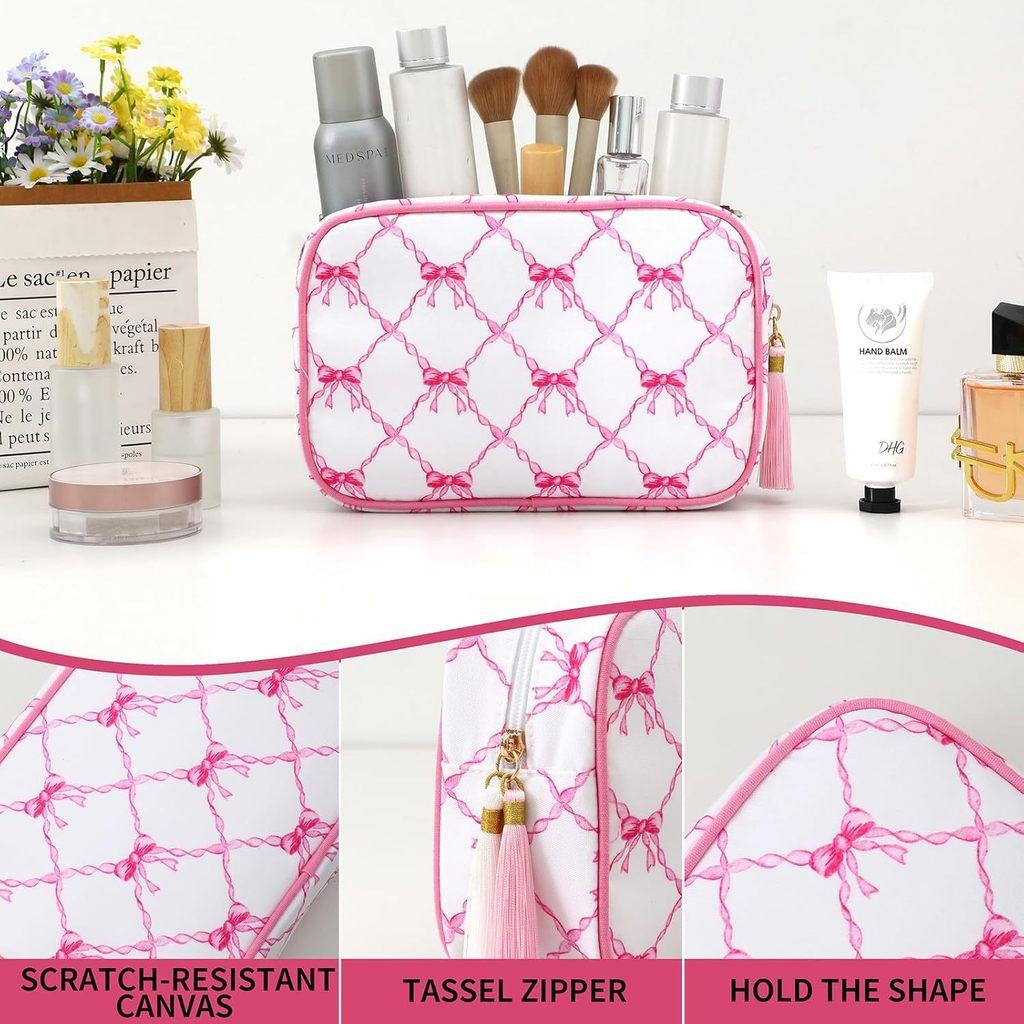 Polyester Striped Makeup Bag With Tassels For Daily Use And Travel Storage